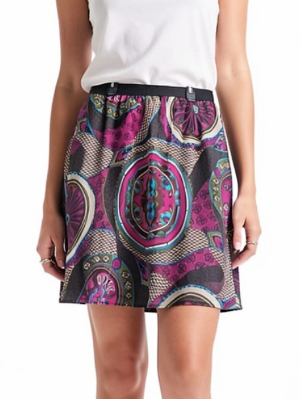 M🌸Vintage Mandala Style A-Line Skirt in Purple, Teal & Black